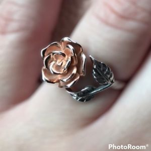 Rose Ring Adjustable Rose Gold Plated Sterling Silver .925 GUC